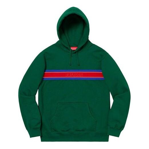 Толстовка ss19 chest stripe hooded sweatshirt darkgreen Supreme, зеленый 
Толстовка ss19 chest stripe hooded sweatshirt darkgreen Supreme, зеленый