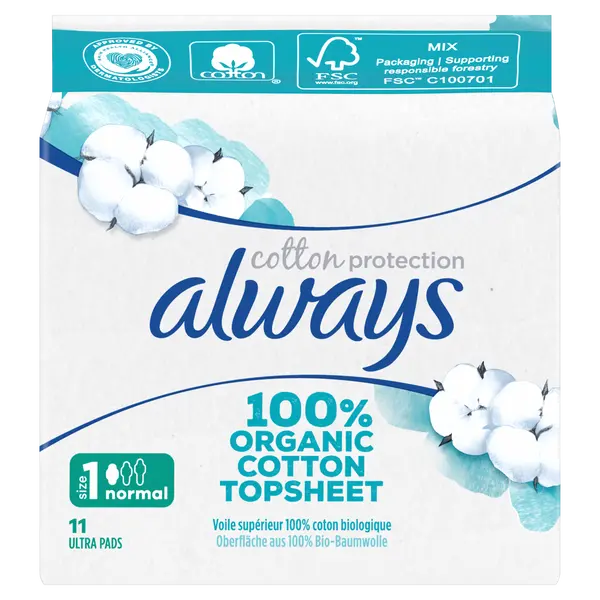 Гигиенические прокладки, 11 шт./1 упаковка. Always Cotton protection
Гигиенические прокладки, 11 шт./1 упаковка. Always Cotton protection