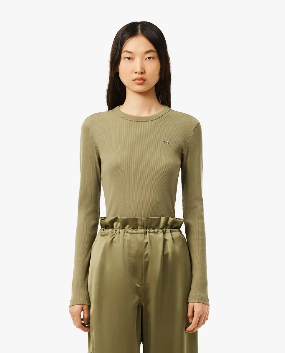 Женская футболка из хлопка с длинным рукавом в рубчик Lacoste, темно-зеленый
Женская футболка из хлопка с длинным рукавом в рубчик Lacoste, темно-зеленый