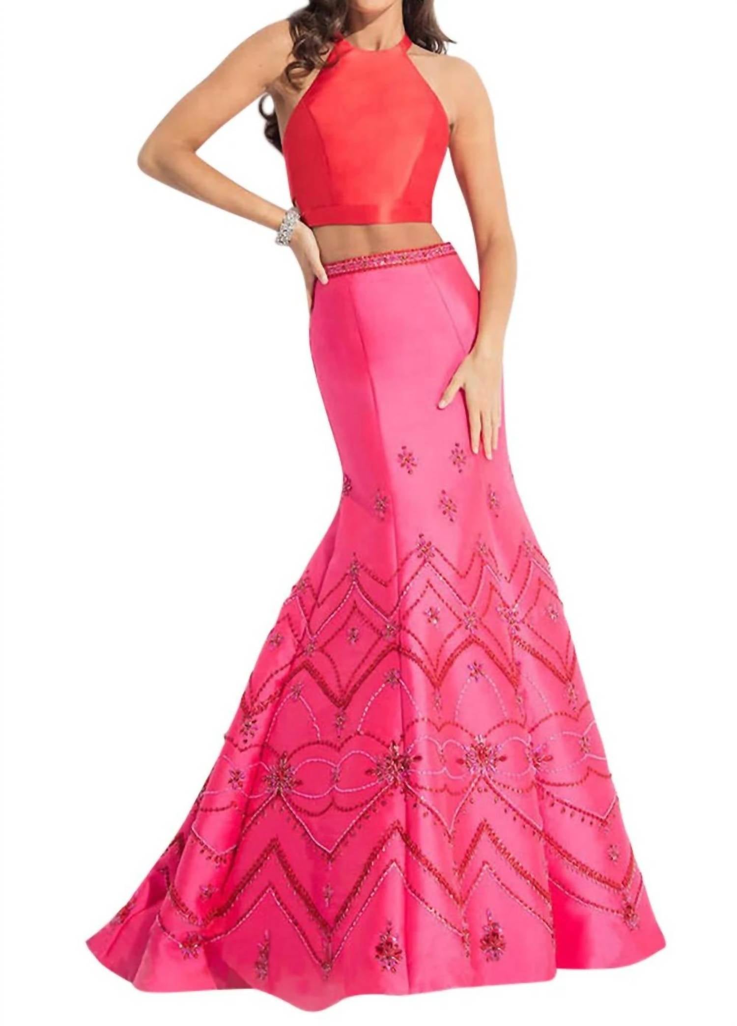 Двухцветное платье-русалка в красном и фуксии RACHEL ALLAN
Двухцветное платье-русалка в красном и фуксии RACHEL ALLAN