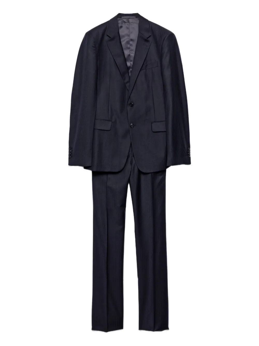 Полосатый костюм с заостренными лацканами Prada, синий
Полосатый костюм с заостренными лацканами Prada, синий
