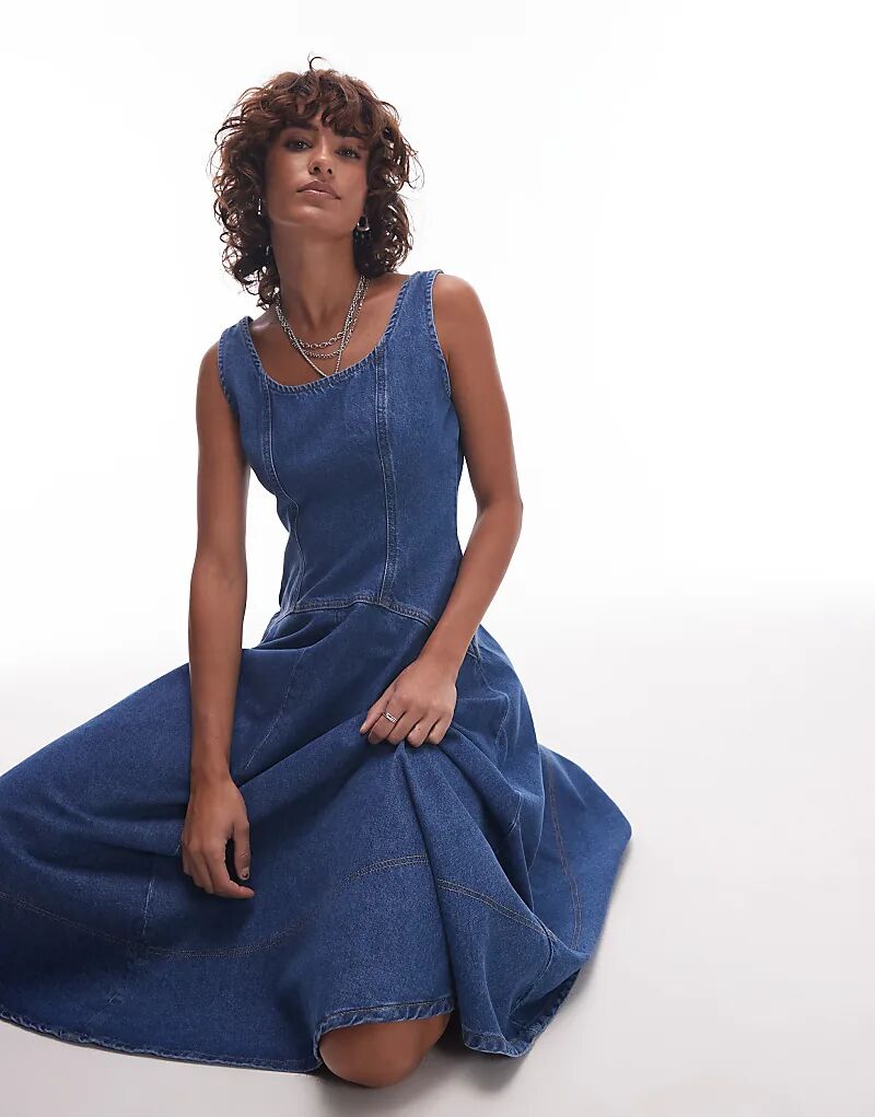 Платье миди Topshop из денима с заниженной талией и бретельками, цвет "отбеленный" 
Платье миди Topshop из денима с заниженной талией и бретельками, цвет "отбеленный"