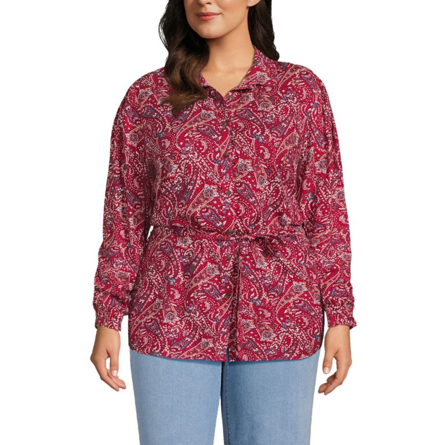 Женская рубашка большого размера из вискозы с поясом на талии Lands' End, Rich red swirl paisley
Женская рубашка большого размера из вискозы с поясом на талии Lands' End, Rich red swirl paisley