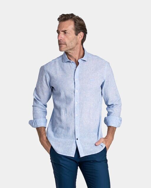 Приталенная мужская рубашка в полоску с принтом Spagnolo, светло-синий
Приталенная мужская рубашка в полоску с принтом Spagnolo, светло-синий