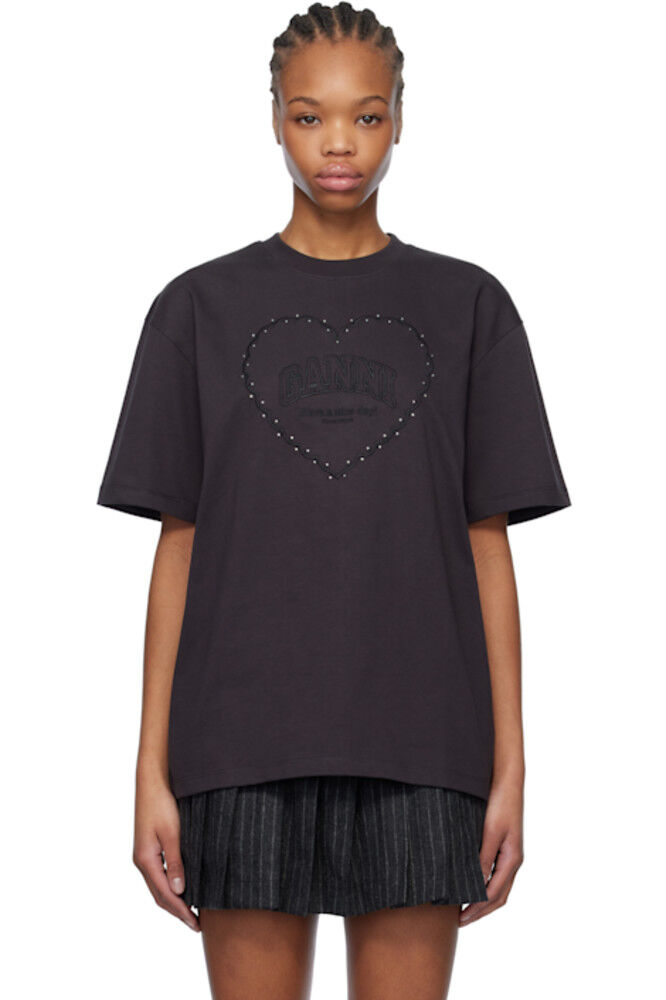 Черная футболка с заниженными плечами и принтом в виде сердца из плотного хлопка GANNI
Черная футболка с заниженными плечами и принтом в виде сердца из плотного хлопка GANNI