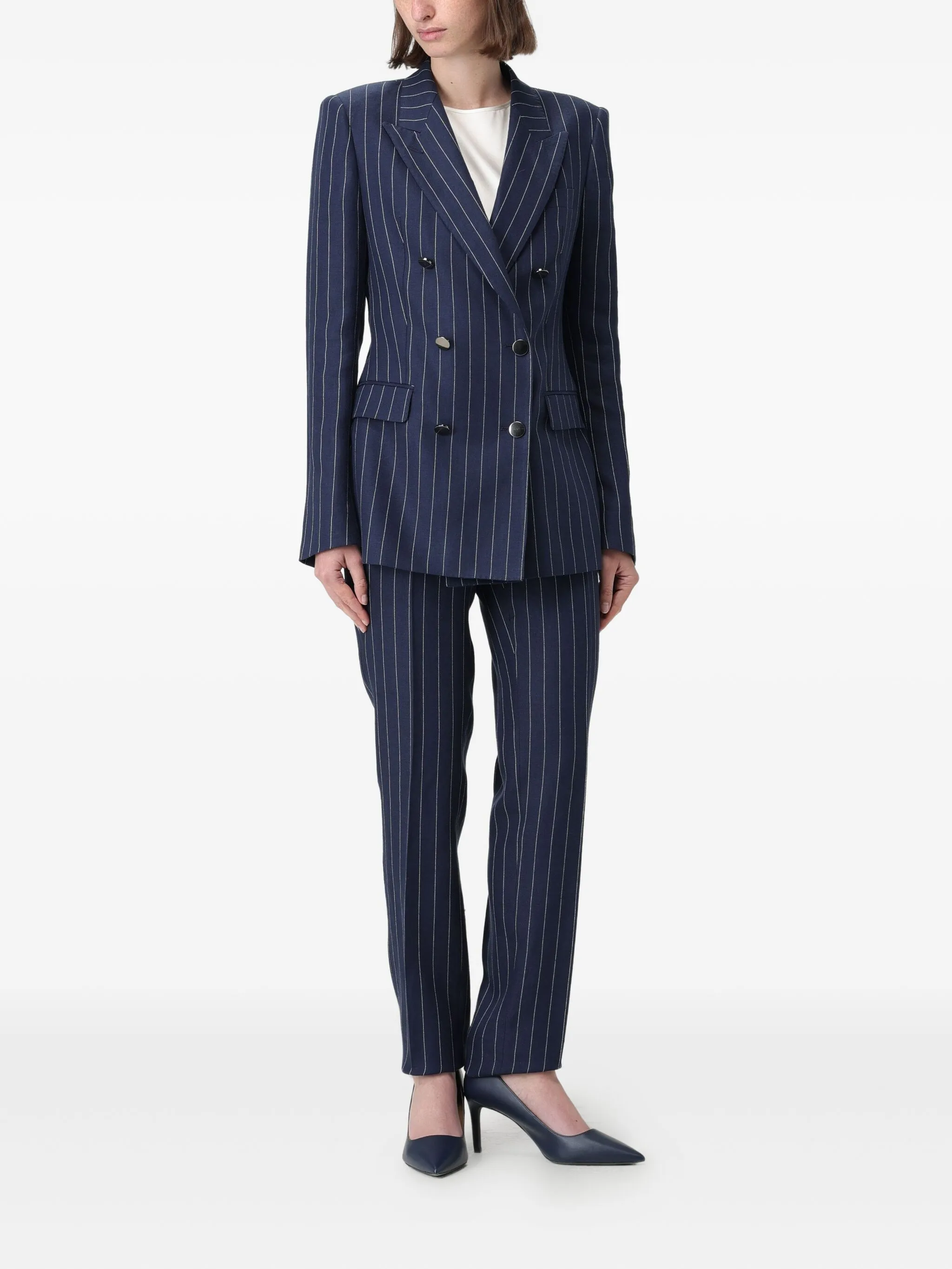 Костюм в полоску с двубортным пиджаком Tagliatore, синий
Костюм в полоску с двубортным пиджаком Tagliatore, синий