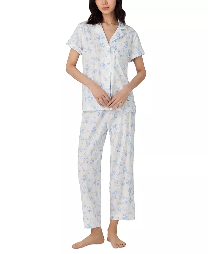 Женский укороченный пижамный комплект с вырезом на воротнике Lauren Ralph Lauren, синий 
Женский укороченный пижамный комплект с вырезом на воротнике Lauren Ralph Lauren, синий