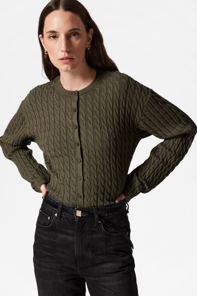 Кардиган косой вязки & Other Stories, хаки 
Кардиган косой вязки & Other Stories, хаки