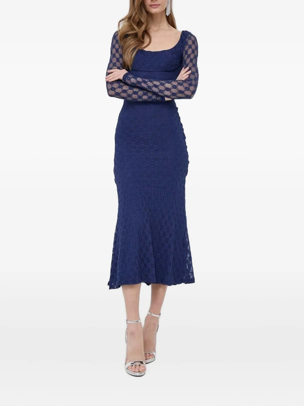 Платье с длинными рукавами и цветочным кружевом Bardot, синий 
Платье с длинными рукавами и цветочным кружевом Bardot, синий