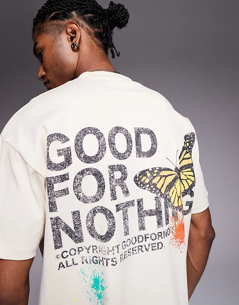 Футболка свободного кроя с графическим принтом на спине Good For Nothing кремового цвета
Футболка свободного кроя с графическим принтом на спине Good For Nothing кремового цвета