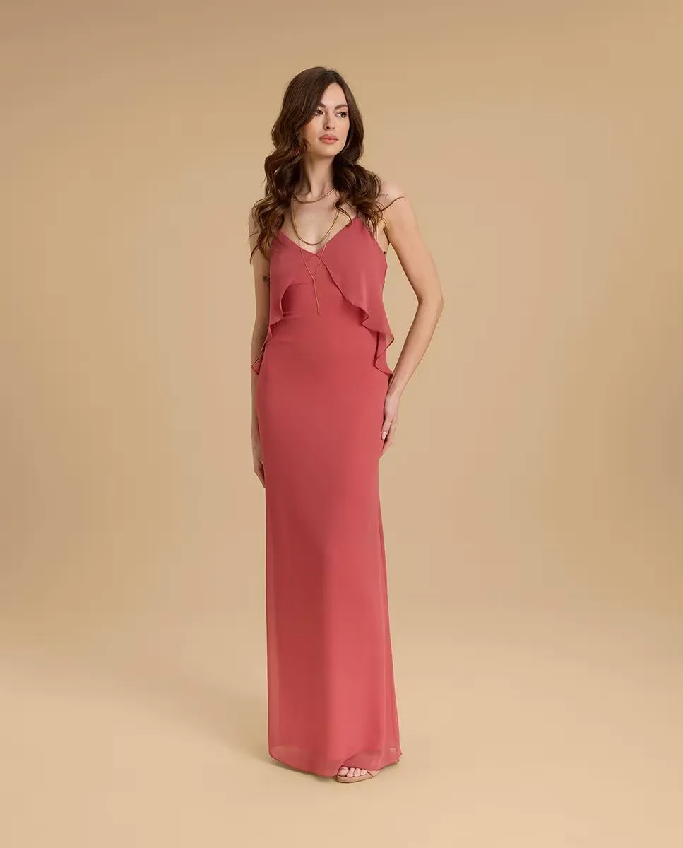 Длинное платье с деталью в виде накидки Veneno en la piel, лососевый
Длинное платье с деталью в виде накидки Veneno en la piel, лососевый