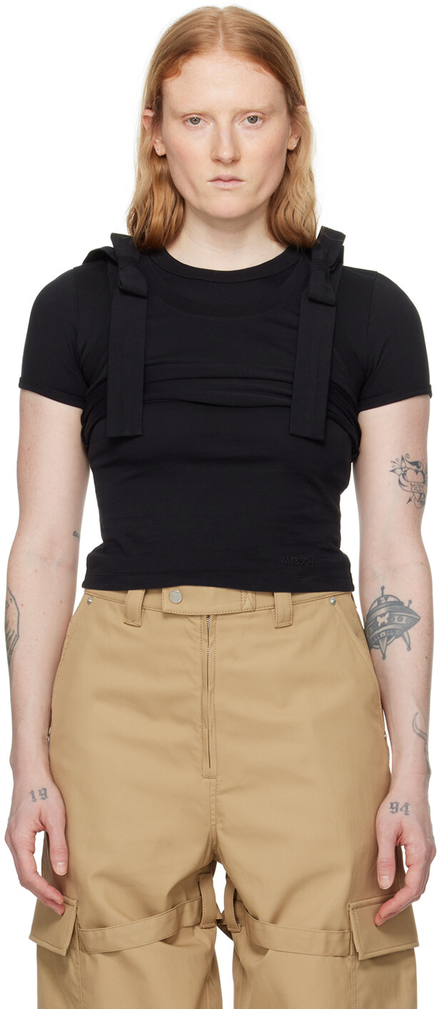 Черная футболка с двухслойной лентой Ambush 
Черная футболка с двухслойной лентой Ambush