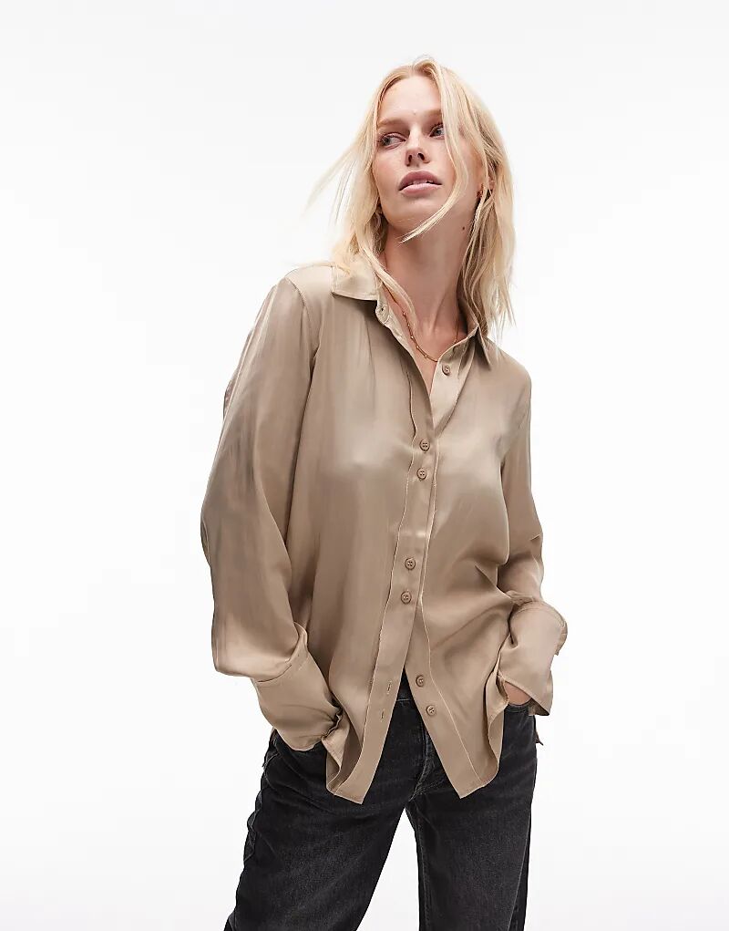 Атласная рубашка цвета шампанского Topshop 
Атласная рубашка цвета шампанского Topshop
