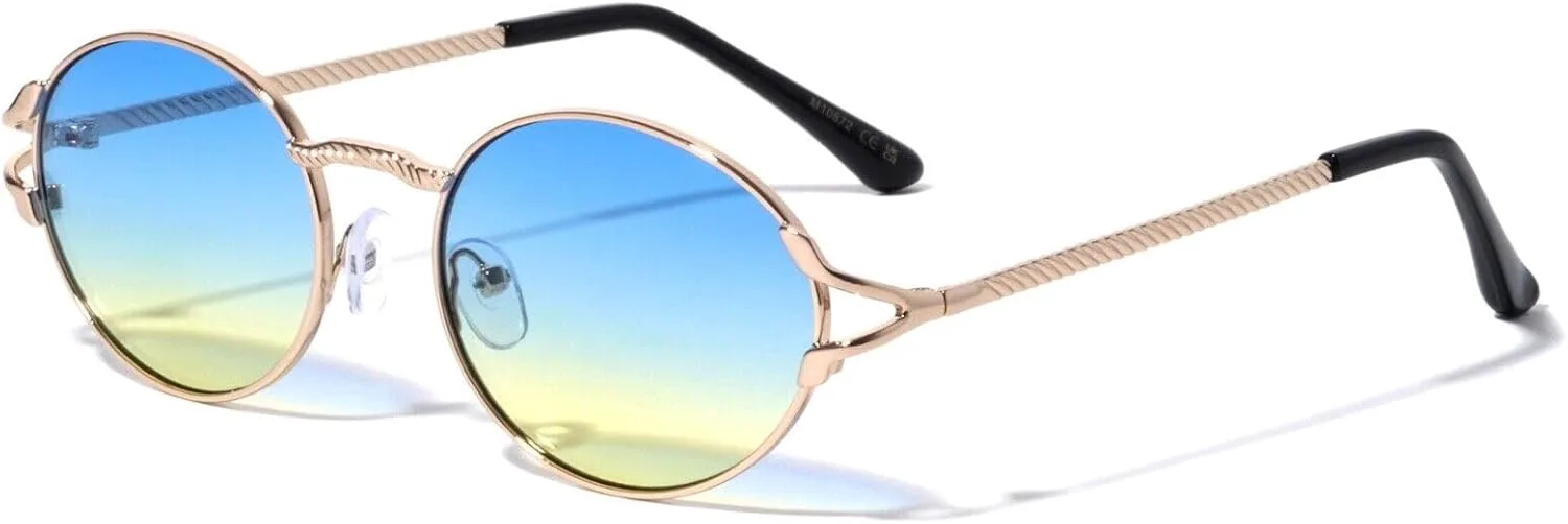 Солнцезащитные очки Dweebzilla Slim Classic круглой и овальной формы с оправой в виде закрученного узла, Gold & Black Frame - Blue Yellow Gradient Lenses
Солнцезащитные очки Dweebzilla Slim Classic круглой и овальной формы с оправой в виде закрученного узла, Gold & Black Frame - Blue Yellow Gradient Lenses