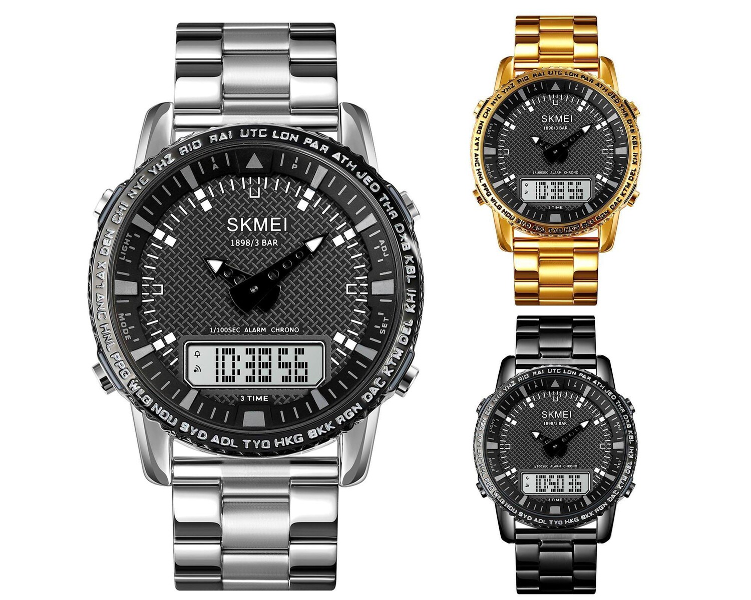 Цифровые и аналоговые часы с большим дисплеем и двойным временем Skmei, серебро
Цифровые и аналоговые часы с большим дисплеем и двойным временем Skmei, серебро