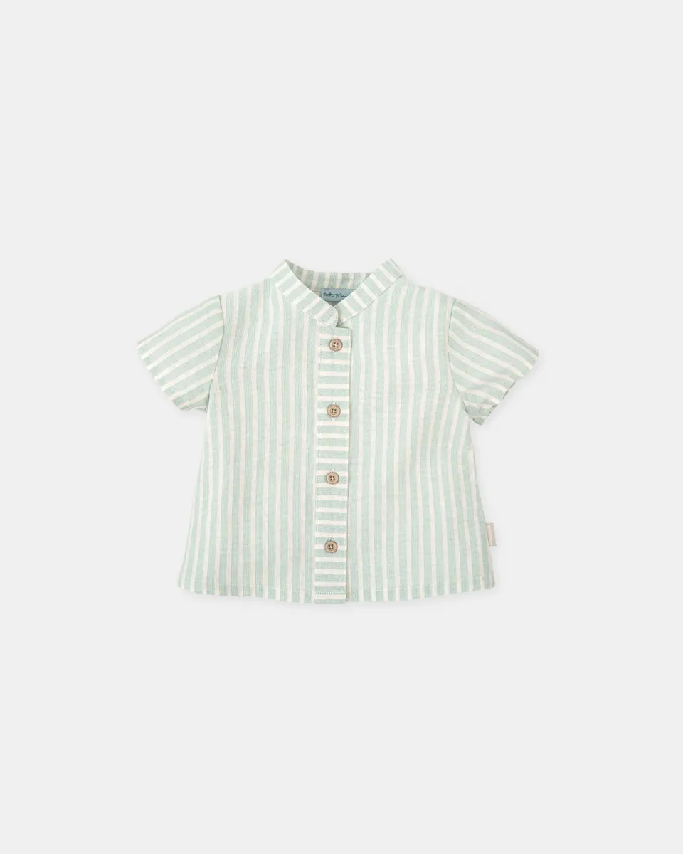 Полосатая рубашка для мальчика с короткими рукавами и мандариновым воротником Tutto Piccolo, цвет Verde Agua
Полосатая рубашка для мальчика с короткими рукавами и мандариновым воротником Tutto Piccolo, цвет Verde Agua