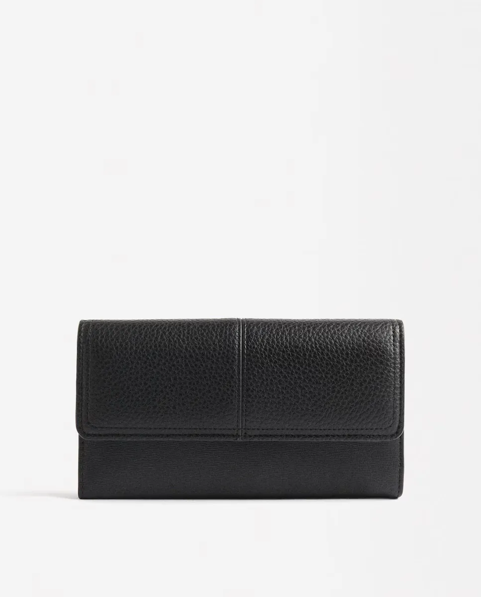 Большой женский кошелек с клапаном и магнитной застежкой Parfois, черный 
Большой женский кошелек с клапаном и магнитной застежкой Parfois, черный