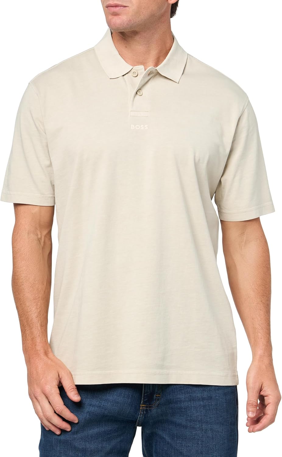 BOSS Мужская поло с центральным логотипом из хлопка, Peyote Beige
BOSS Мужская поло с центральным логотипом из хлопка, Peyote Beige