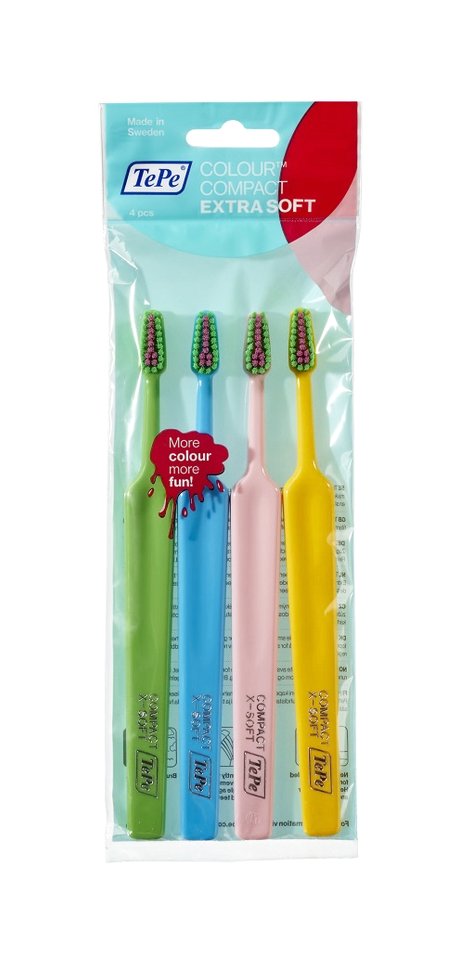 Зубные щетки с мягкой щетиной TePe Colour Compact Extra Soft 4 шт.
Зубные щетки с мягкой щетиной TePe Colour Compact Extra Soft 4 шт.