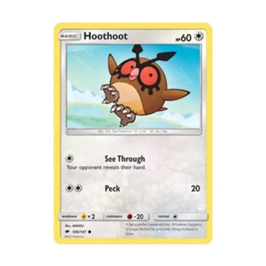 CCG Хутхут (C) #106, Pokemon - Sun & Moon - Burning Shadows - Singles
CCG Хутхут (C) #106, Pokemon - Sun & Moon - Burning Shadows - Singles