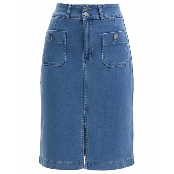 Женская джинсовая юбка с высокой талией, карманами спереди, эластичная, длина ниже колена Inspire Chic, Blue
Женская джинсовая юбка с высокой талией, карманами спереди, эластичная, длина ниже колена Inspire Chic, Blue