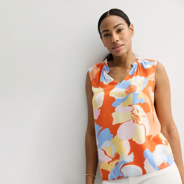 Женский топ с воротником-рюшами Sonoma Goods For Life, цвет orange multi floral
Женский топ с воротником-рюшами Sonoma Goods For Life, цвет orange multi floral