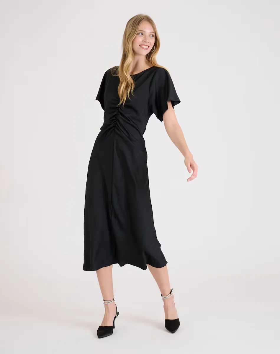 Среднее платье из атласной ткани Naf Naf, черный 
Среднее платье из атласной ткани Naf Naf, черный