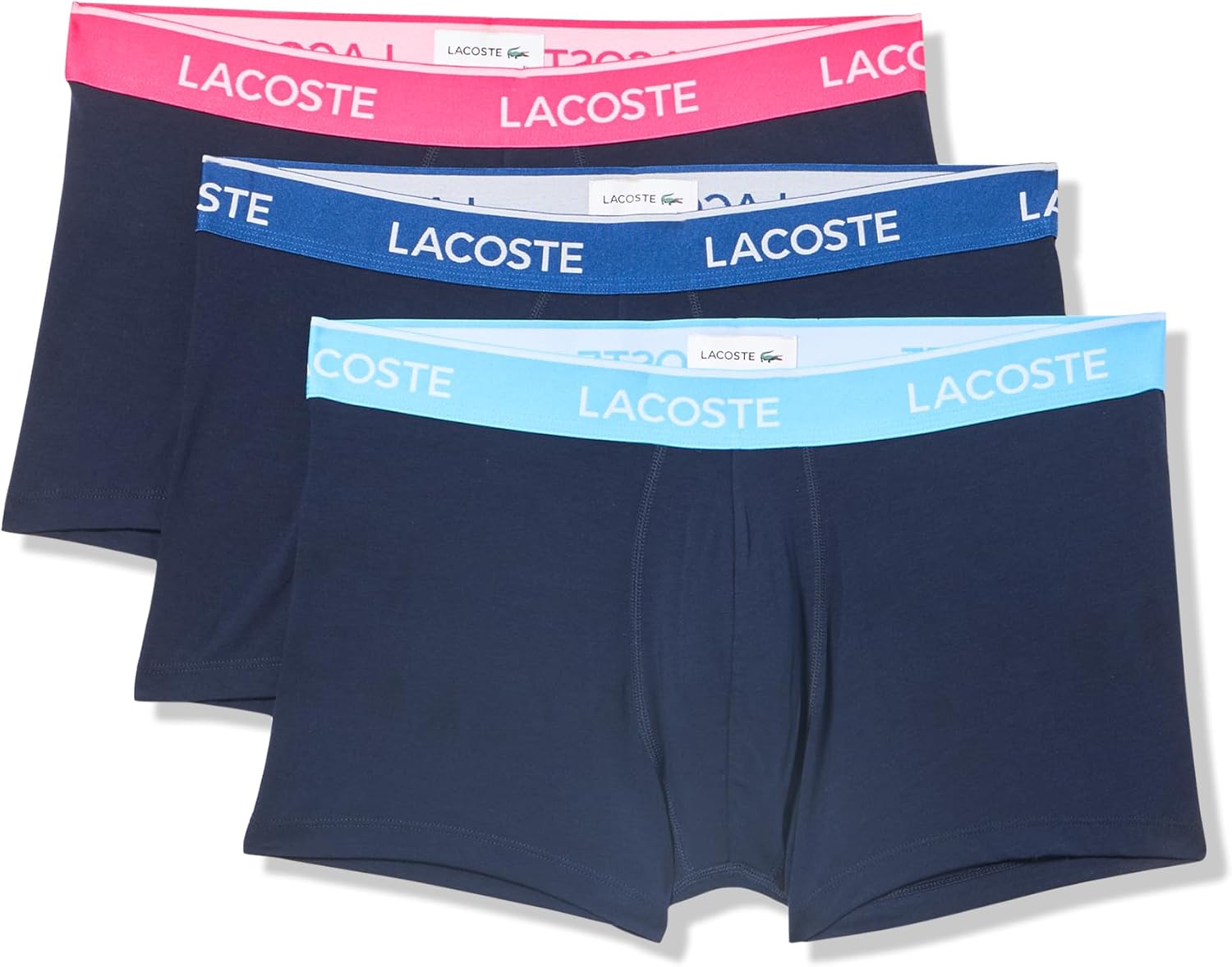Lacoste мужские хлопковые трусы с эластичной триколорной резинкой, 3 шт, Navy Blue/Blue/Pink
Lacoste мужские хлопковые трусы с эластичной триколорной резинкой, 3 шт, Navy Blue/Blue/Pink