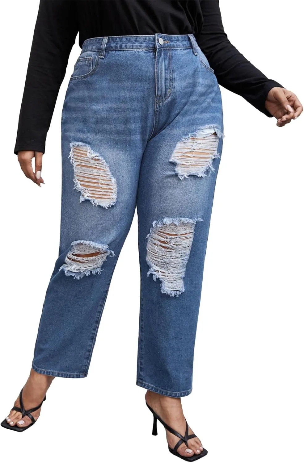 SOMTHRON женские джинсы plus size с потертостями и разрывами, высокая талия, прямой крой
SOMTHRON женские джинсы plus size с потертостями и разрывами, высокая талия, прямой крой