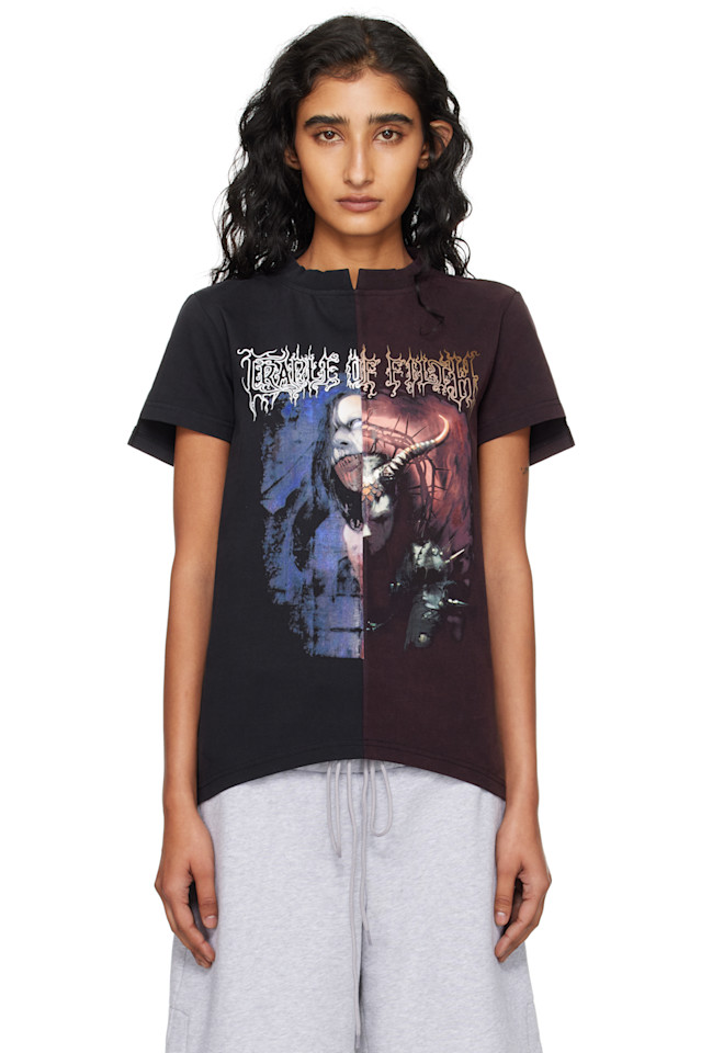 Vetements Облегающая футболка с разрезами, черно-бордовая, "Колыбель грязи"
Vetements Облегающая футболка с разрезами, черно-бордовая, "Колыбель грязи"