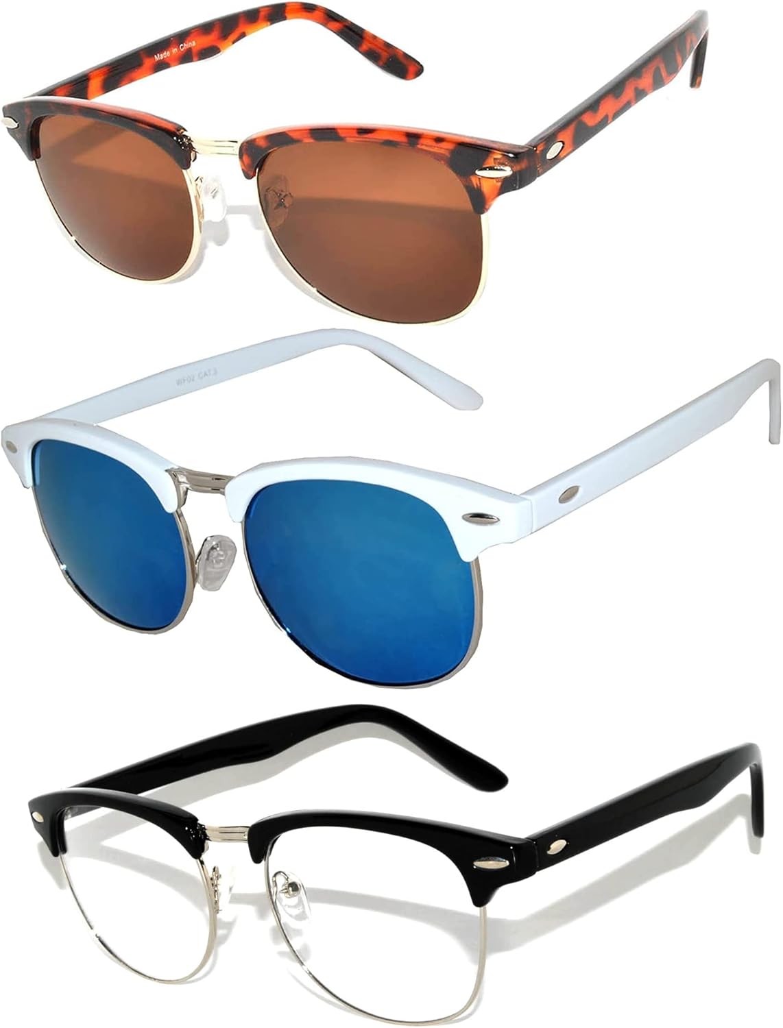 OWL Набор из 3 полуободковых солнцезащитных очков из металла и пластика для женщин и мужчин, защита от УФ-излучения UV400, дымчатые, тонированные, зеркальные линзы, ретро-стиль, Leopard Brown, White Blue Mirror, Black Clear
OWL Набор из 3 полуободковых солнцезащитных очков из металла и пластика для женщин и мужчин, защита от УФ-излучения UV400, дымчатые, тонированные, зеркальные линзы, ретро-стиль, Leopard Brown, White Blue Mirror, Black Clear