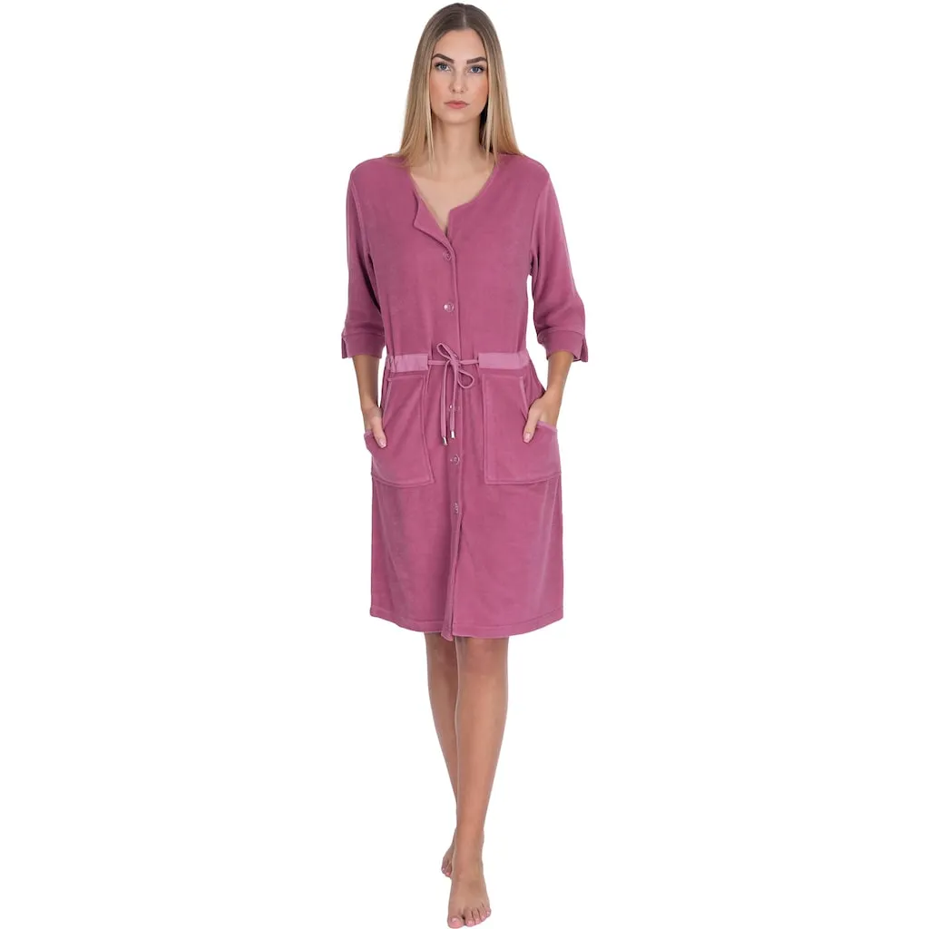 Женский халат 045, идеальный для сауны и спа, гостиничный халат, утренний халат, 1 шт., с пуговицами, 3/4 рукав, короткий Wewo Fashion, Beere
Женский халат 045, идеальный для сауны и спа, гостиничный халат, утренний халат, 1 шт., с пуговицами, 3/4 рукав, короткий Wewo Fashion, Beere