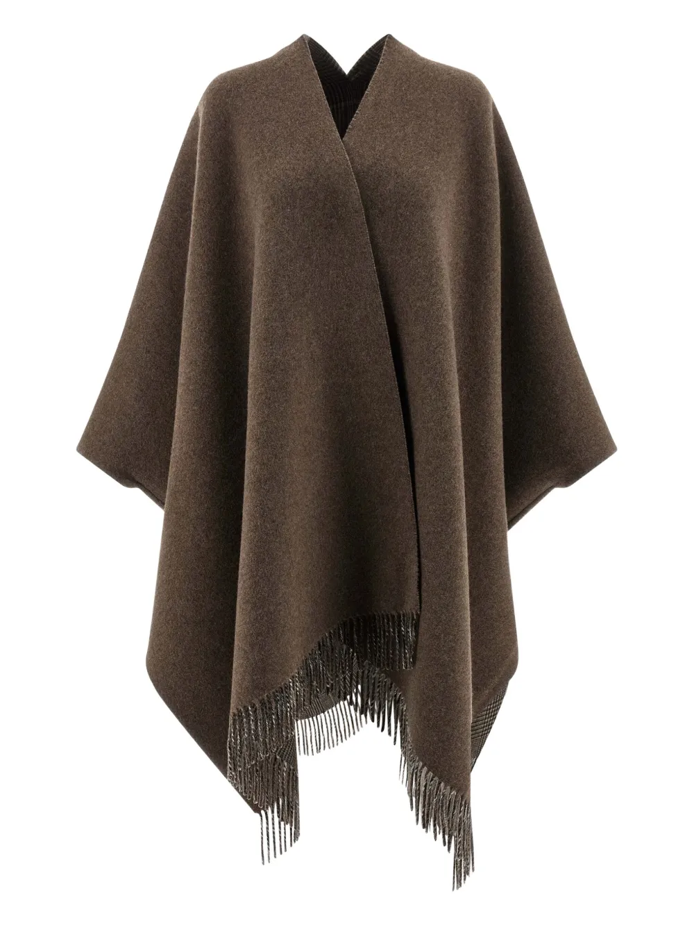 Клетчатое пончо с бахромой в стиле принца Уэльского Brunello Cucinelli, коричневый
Клетчатое пончо с бахромой в стиле принца Уэльского Brunello Cucinelli, коричневый