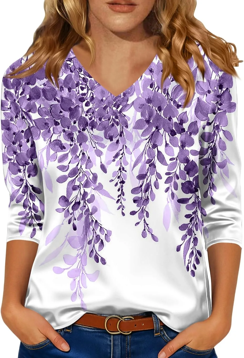 Женская блузка с v-образным вырезом и принтом, 3/4 рукава, сатин, летняя
Женская блузка с v-образным вырезом и принтом, 3/4 рукава, сатин, летняя