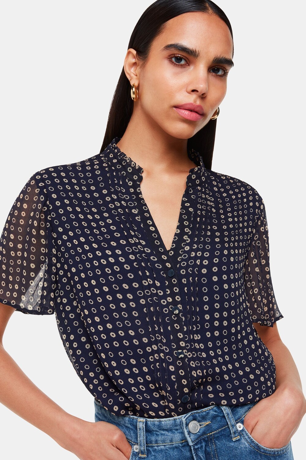 Блузка с оборками в горошек Whistles, синий
Блузка с оборками в горошек Whistles, синий