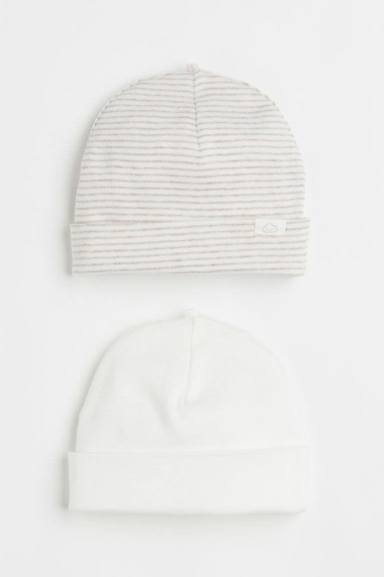 Хлопковая шапка из двух пар H&M, белые/бежевые полосы 
Хлопковая шапка из двух пар H&M, белые/бежевые полосы