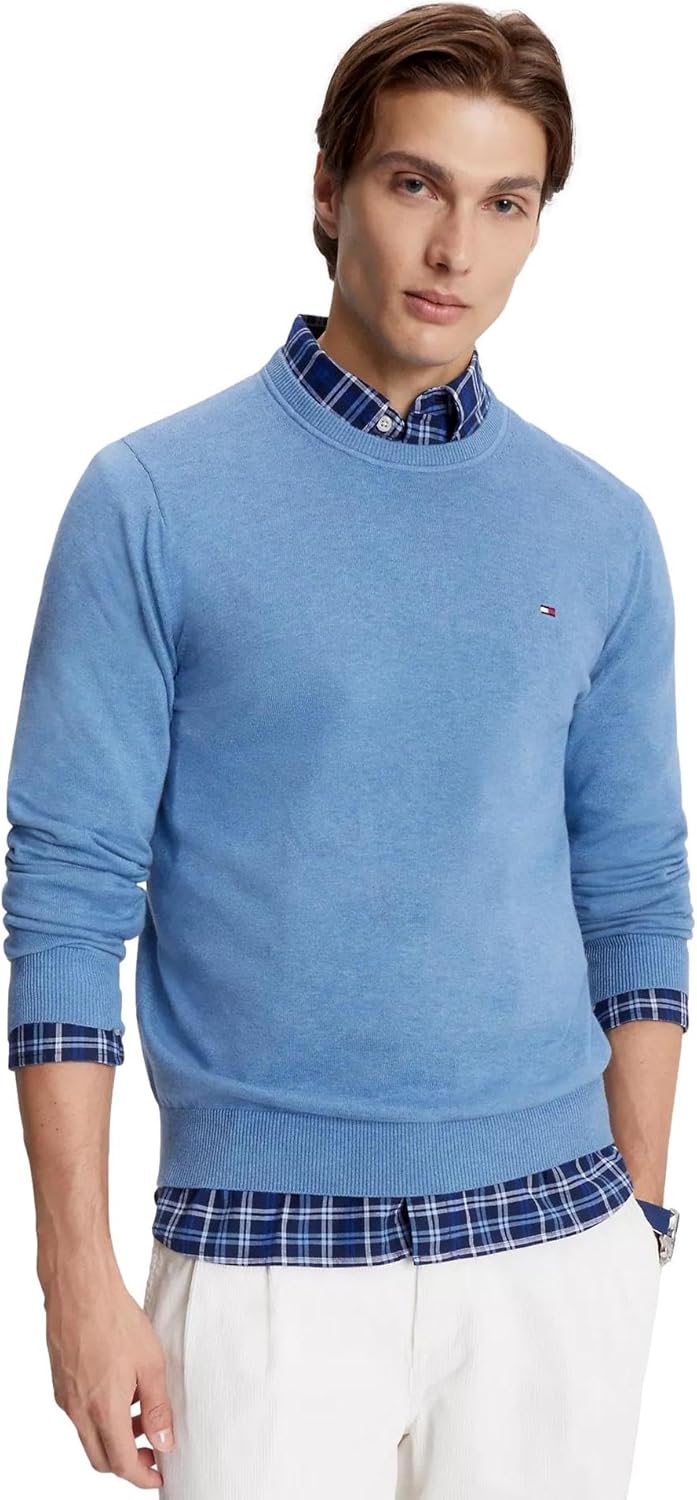 Мужской фирменный однотонный свитер с круглым вырезом TOMMY HILFIGER из коллекции 2025 года, Denim Blue Heather.
Мужской фирменный однотонный свитер с круглым вырезом TOMMY HILFIGER из коллекции 2025 года, Denim Blue Heather.