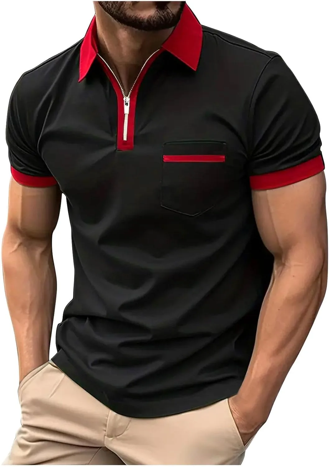 Поло для мужчин с коротким рукавом и воротником на молнии
Поло для мужчин с коротким рукавом и воротником на молнии