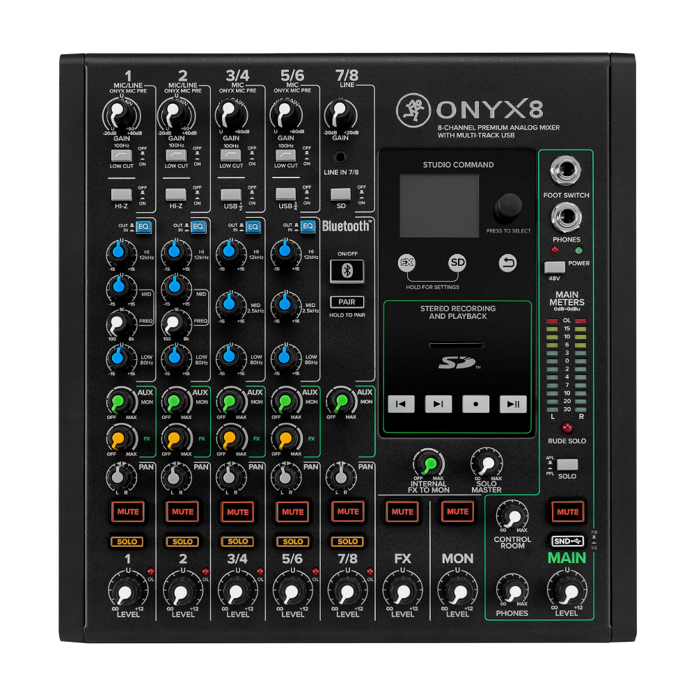 Mackie Onyx8 8-канальный аналоговый микшер премиум-класса с многодорожечным USB и Bluetooth
Mackie Onyx8 8-канальный аналоговый микшер премиум-класса с многодорожечным USB и Bluetooth