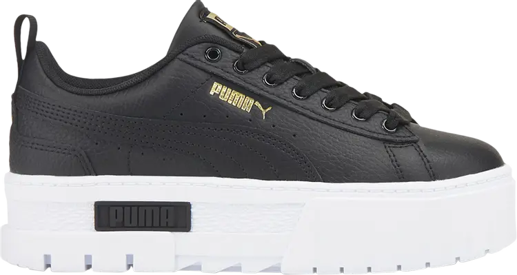 Кроссовки Puma Mayze Leather Jr Black Team Gold, черный 
Кроссовки Puma Mayze Leather Jr Black Team Gold, черный