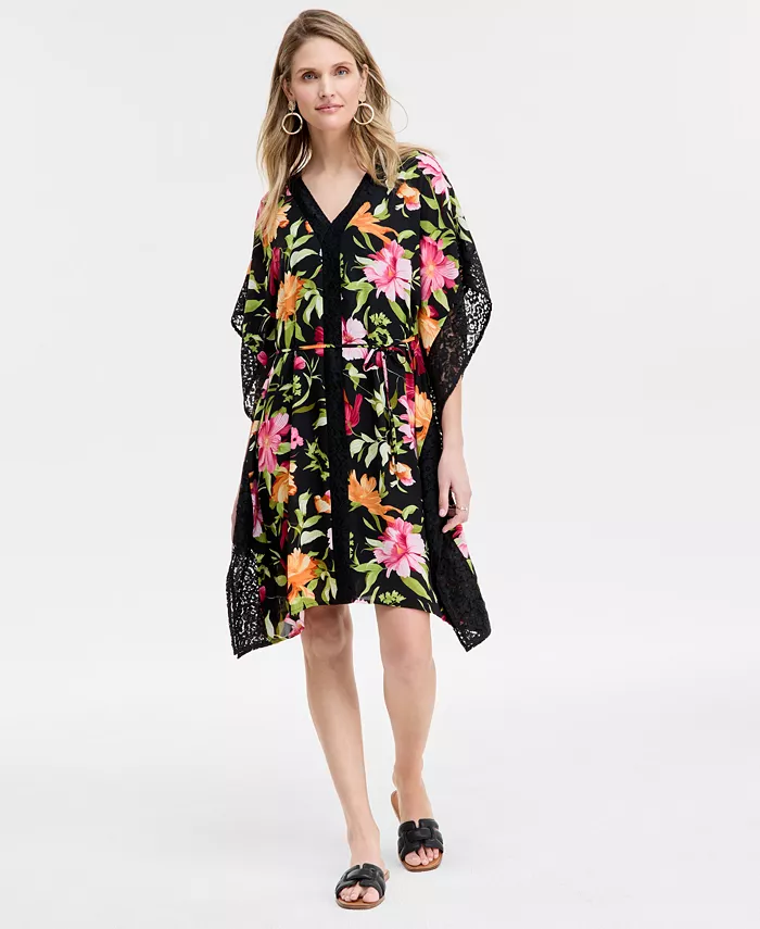 Женское кафтановое платье с V-образным вырезом, принтом и завязкой на талии JM Collection, черный
Женское кафтановое платье с V-образным вырезом, принтом и завязкой на талии JM Collection, черный