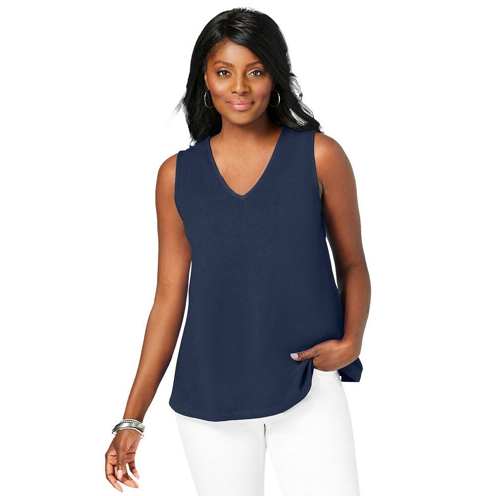 Jessica London Женская майка-трапеция из эластичного хлопка с v-образным вырезом больших размеров, темно-синий 
Jessica London Женская майка-трапеция из эластичного хлопка с v-образным вырезом больших размеров, темно-синий
