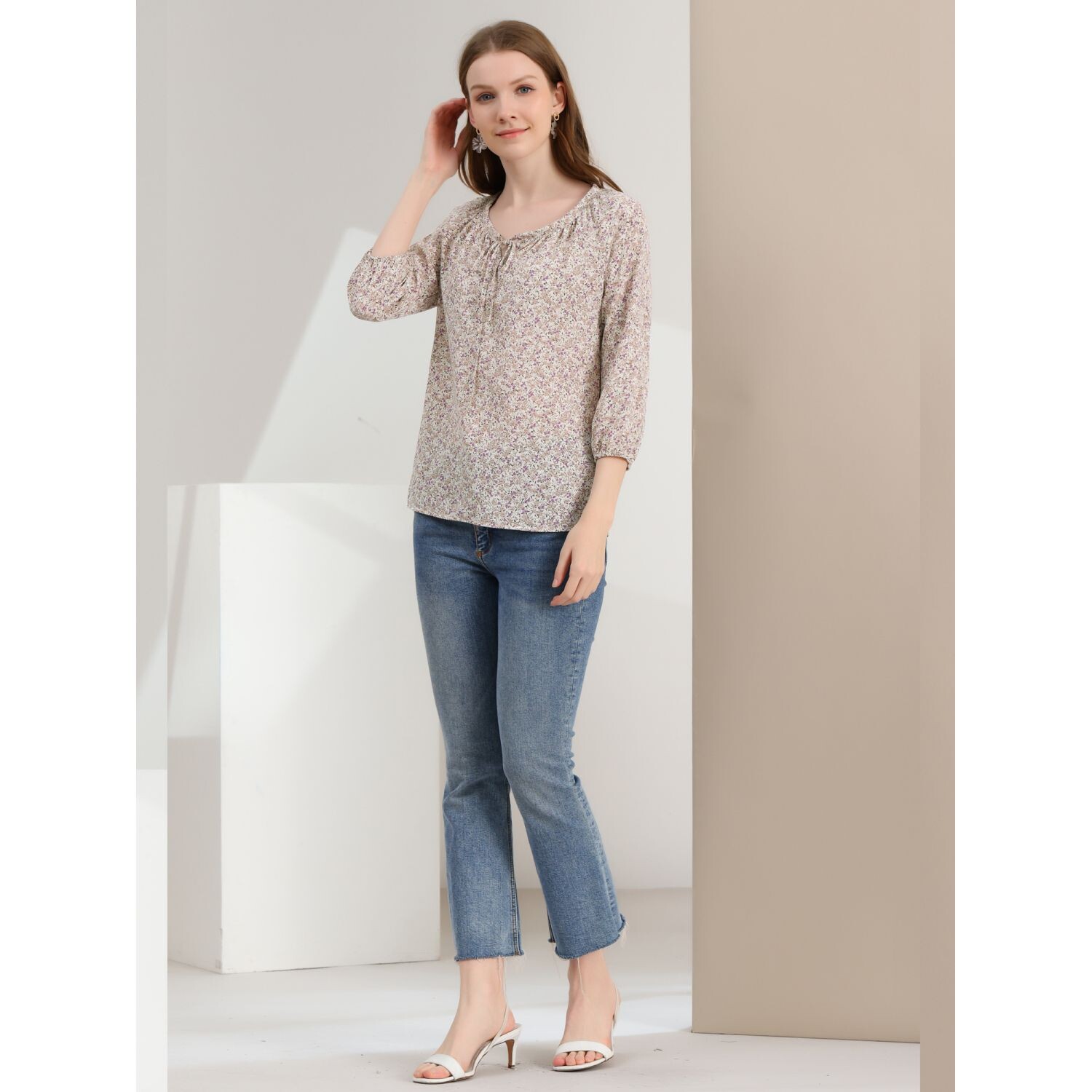 Женские блузки с цветочным принтом и воротником-бабочкой, рукавом реглан 3/4 ALLEGRA K, белый
Женские блузки с цветочным принтом и воротником-бабочкой, рукавом реглан 3/4 ALLEGRA K, белый