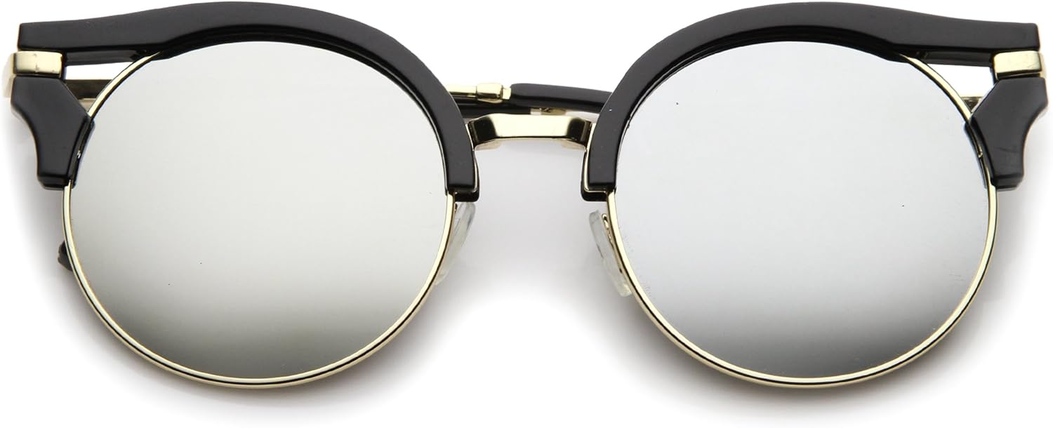 Солнцезащитные очки zeroUV с круглой полуободковой оправой, цветными зеркальными плоскими линзами, в форме «кошачий глаз», диаметр линз 56 мм, Black-gold / Silver Mirror
Солнцезащитные очки zeroUV с круглой полуободковой оправой, цветными зеркальными плоскими линзами, в форме «кошачий глаз», диаметр линз 56 мм, Black-gold / Silver Mirror