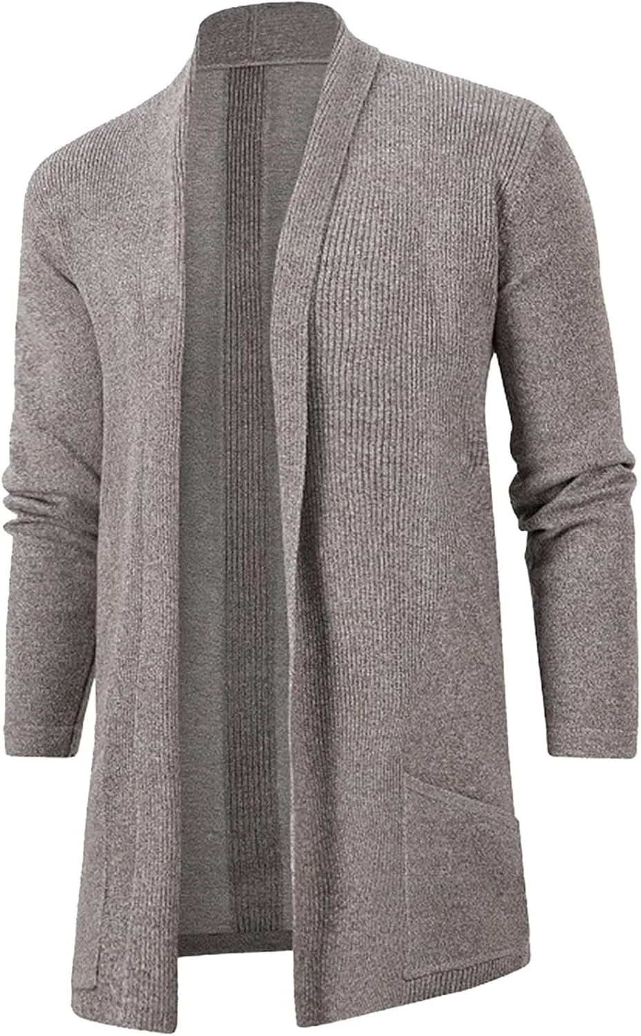 Мужской кардиган с открытой передней частью, шальным воротником и карманами
Мужской кардиган с открытой передней частью, шальным воротником и карманами