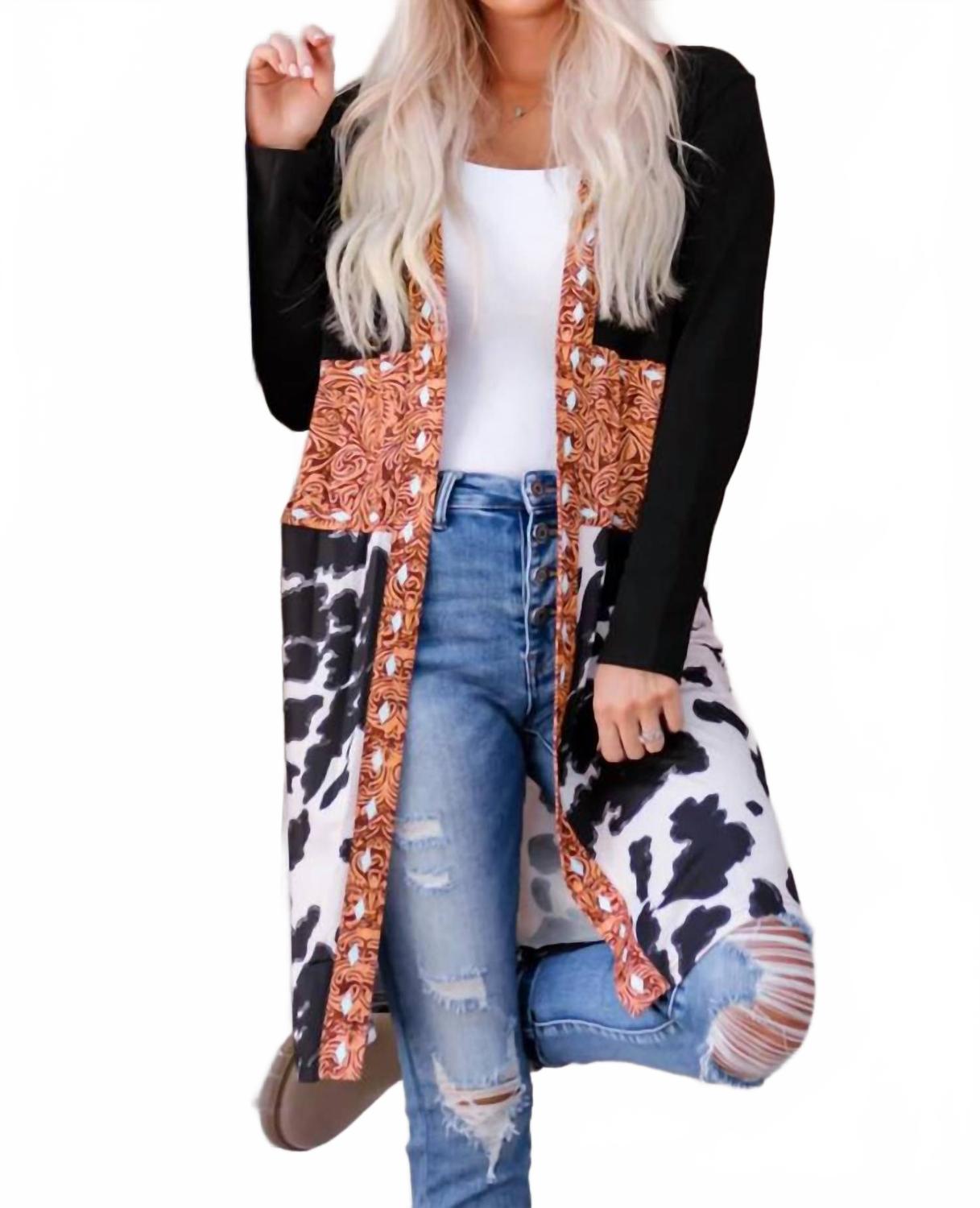 Западный узор коровы передний кардиган в черном Shewin
Западный узор коровы передний кардиган в черном Shewin