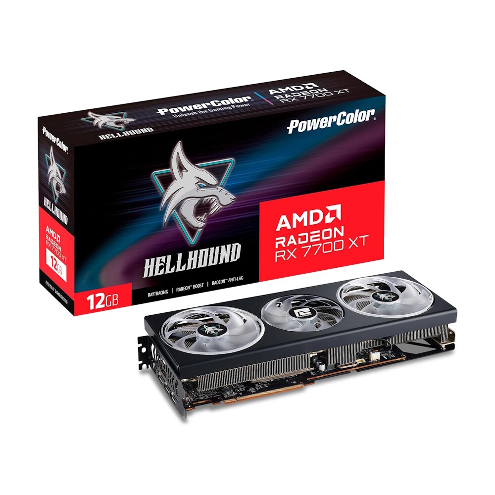 Видеокарта PowerColor AMD Radeon RX 7700 XT Hellhound, 12Гб, RX7700XT 12G-L/OC, черный
Видеокарта PowerColor AMD Radeon RX 7700 XT Hellhound, 12Гб, RX7700XT 12G-L/OC, черный