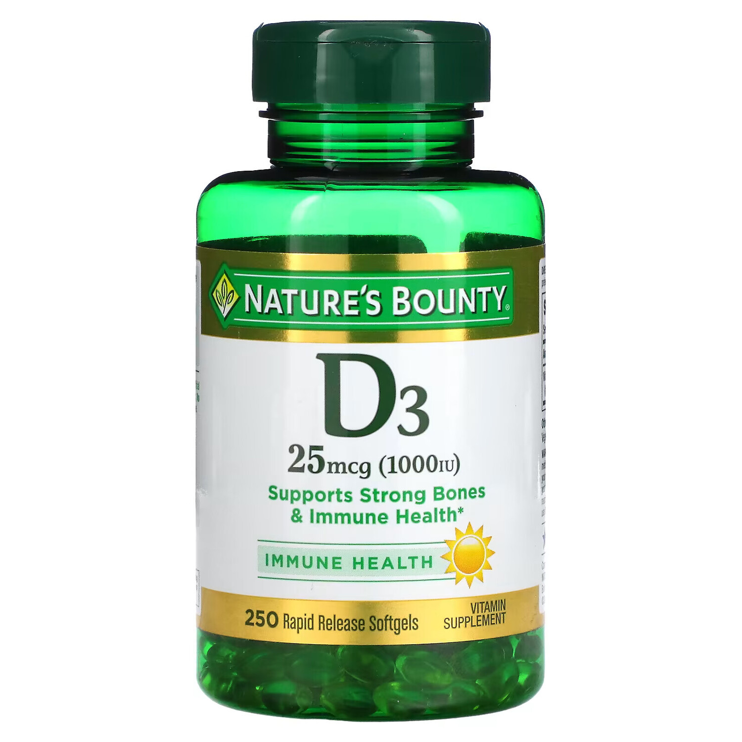 Nature's Bounty, D3, 25 мкг (1000 МЕ), 250 мягких таблеток ускоренного высвобождения
Nature's Bounty, D3, 25 мкг (1000 МЕ), 250 мягких таблеток ускоренного высвобождения