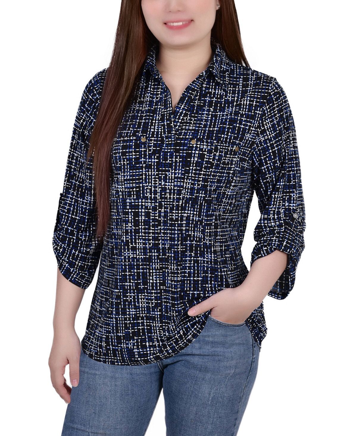 Топ с y-образным вырезом и заклепками на рукавах 3/4 для миниатюрных размеров NY Collection, мульти
Топ с y-образным вырезом и заклепками на рукавах 3/4 для миниатюрных размеров NY Collection, мульти