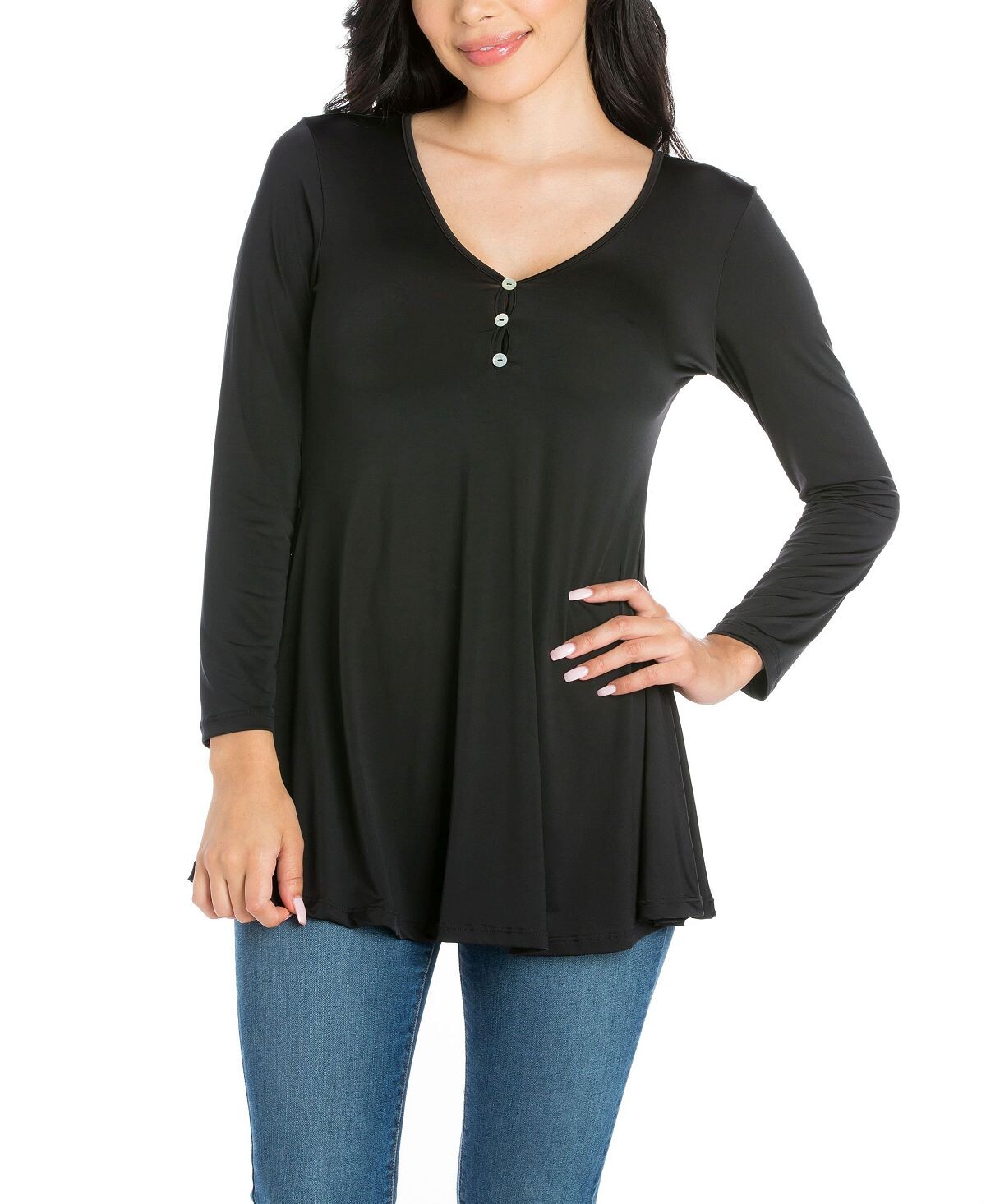 Женская расклешенная туника henley с длинными рукавами 24seven Comfort Apparel, черный
Женская расклешенная туника henley с длинными рукавами 24seven Comfort Apparel, черный